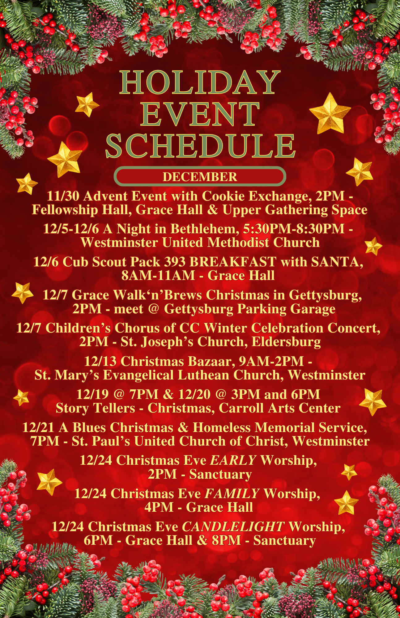 Holiday Event Schedule UPDATED